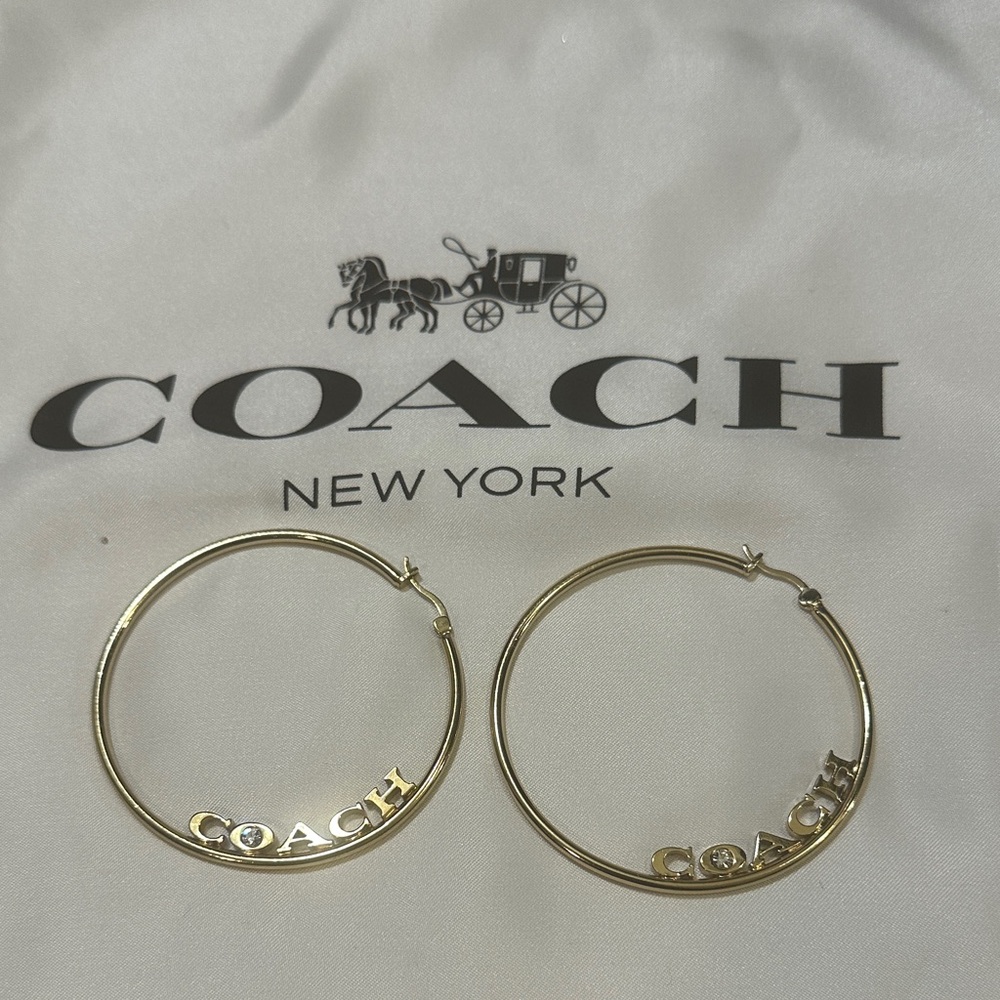 Coach Gold Logo Hoop Earrings